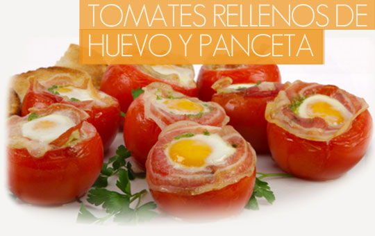 Receta de tomates al horno rellenos de huevo y panceta